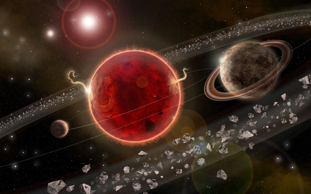 This is an artist's rendering of the Proxima Centauri planetary system. The newly discovered super-Earth exoplanet Proxima c, on the right, has an orbit of about 5.2 Earth years around its host star. The system also comprises the smaller Proxima b, on the left, discovered in 2016. Illustration by Lorenzo Santinelli.
