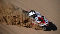 TOPSHOT - Toyota's Hilux Gazoo racing driver Fernando Alonso of Spain and co-driver Marc Coma of Spain compete during the Stage 1 of the Dakar 2020 between Jeddah and Al Wajh, Saudi Arabia, on January 5, 2020. (Photo by FRANCK FIFE / AFP) (Photo by FRANCK FIFE/AFP via Getty Images)