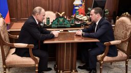 Russian President Vladimir Putin meets with Prime Minister Dmitry Medvedev in Moscow on January 15, 2020. (Photo by Alexey NIKOLSKY / Sputnik / AFP) (Photo by ALEXEY NIKOLSKY/Sputnik/AFP via Getty Images)