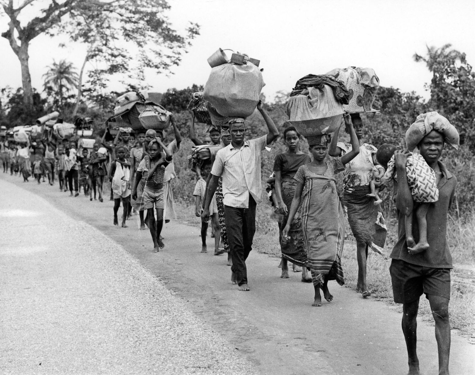 Refugees flee the fighting in July 1968. Estimates of the number of dead from fighting, disease and starvation during the 30-month civil war are estimated at between <a href="https://www.cnn.com/2020/01/15/africa/biafra-nigeria-civil-war/index.html" target="_blank">1 and 3 million</a>.