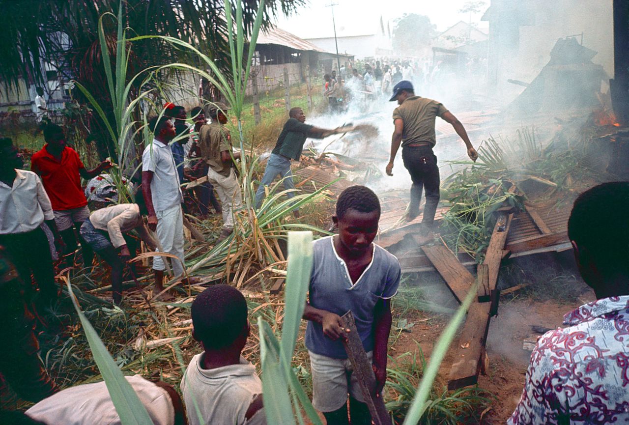 People search the rubble following a bombing raid in Owerri in 1969.