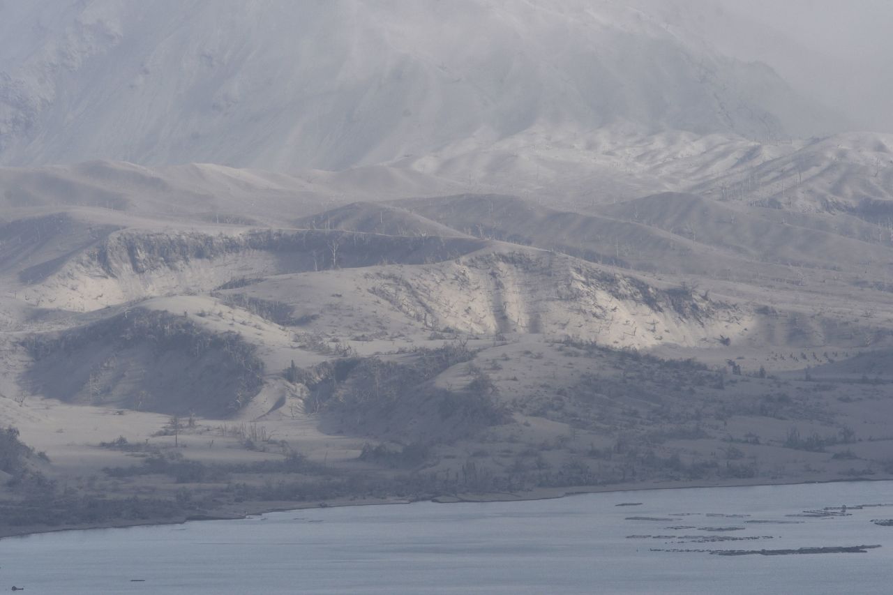 Vegetation is burnt near the site of the volcano.