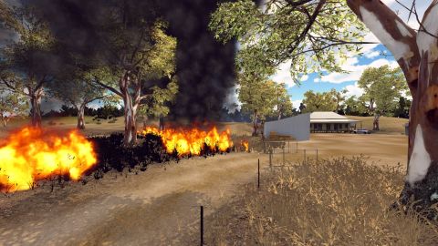 A grassfire scenario in virtual reality, created by FLAIM Systems.