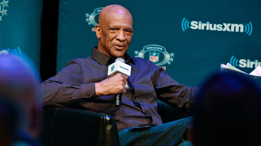 Drew Pearson speaks at pro football Hall of Fame inductee Gil Pearson SiriusXM town hall at Umstattd Hall at the Zimmerman Symphony Center on August 02, 2019 in Canton, Ohio.