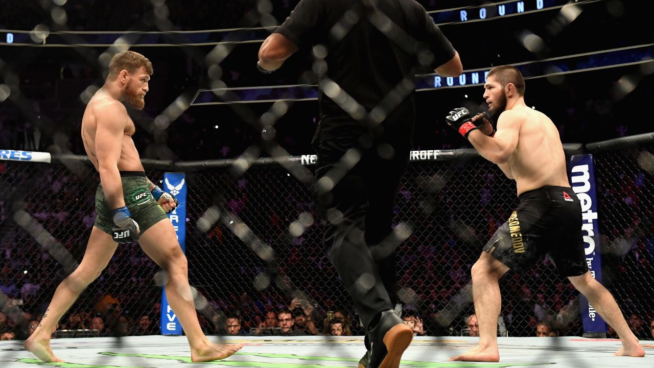 McGregor and Khabib Nurmagomedov start their UFC lightweight championship bout.