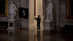 A US Capitol police officer stands before articles of impeachment against President Donald Trump are delivered by House impeachment managers in Washington, on Wednesday, January 15, 2020.