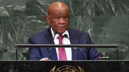 Lesotho Prime Minister Thomas Motsoahae Thabane addresses the 73rd session of the General Assembly at the United Nations in New York on September 28, 2018. (Photo by Angela Weiss / AFP)        (Photo credit should read ANGELA WEISS/AFP via Getty Images)