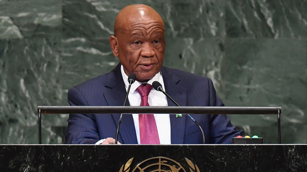 Lesotho Prime Minister Thomas Motsoahae Thabane addresses the 73rd session of the General Assembly at the United Nations in New York on September 28, 2018. (Angela Weiss / AFP via Getty Images)     