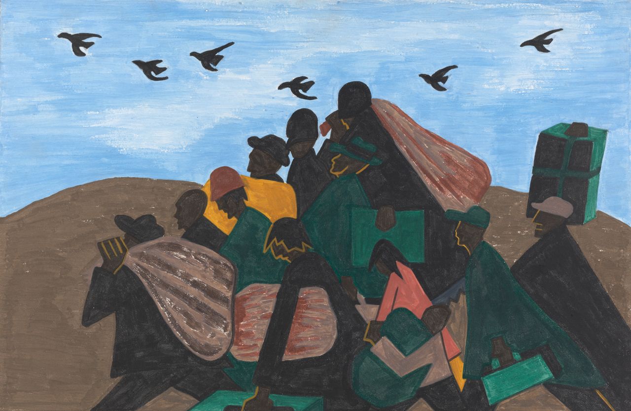 A work from Jacob Lawrence's "The Migration" series (1940-1941).