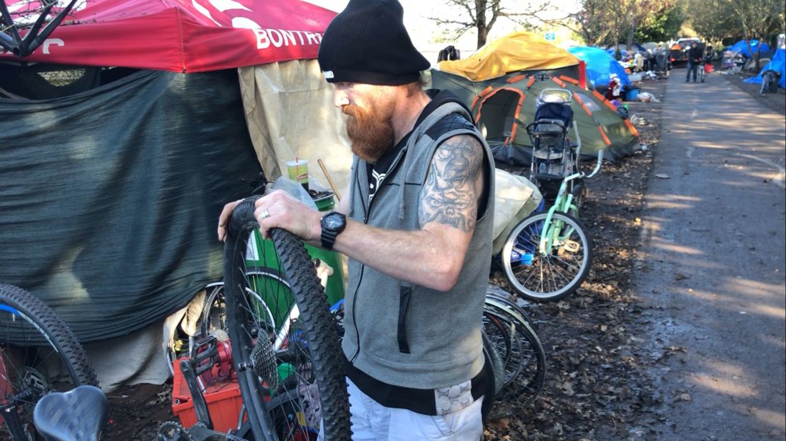 Bicycle Dave, as he's known, builds bikes out of spare parts.