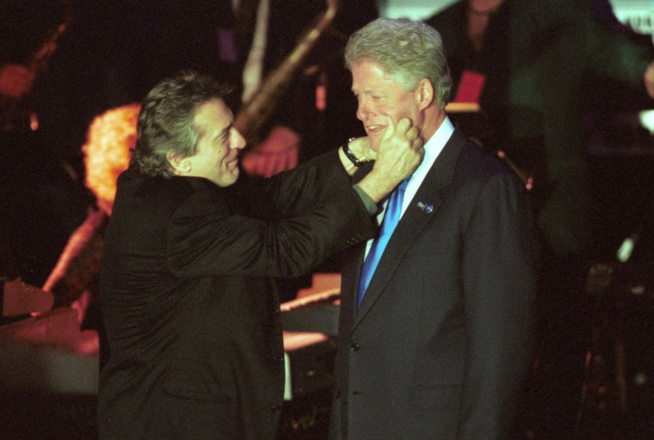 De Niro goofs around with President Bill Clinton at Hillary Clinton's birthday bash fundraiser in 2000. She was running for the US Senate at the time.