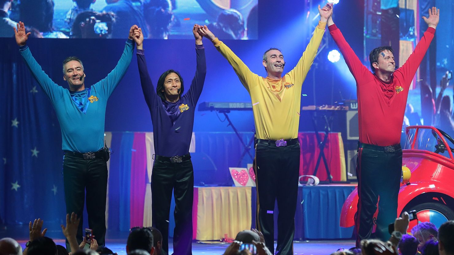 Greg Page, the Yellow Wiggle (second from right), with other members of the group in 2012.