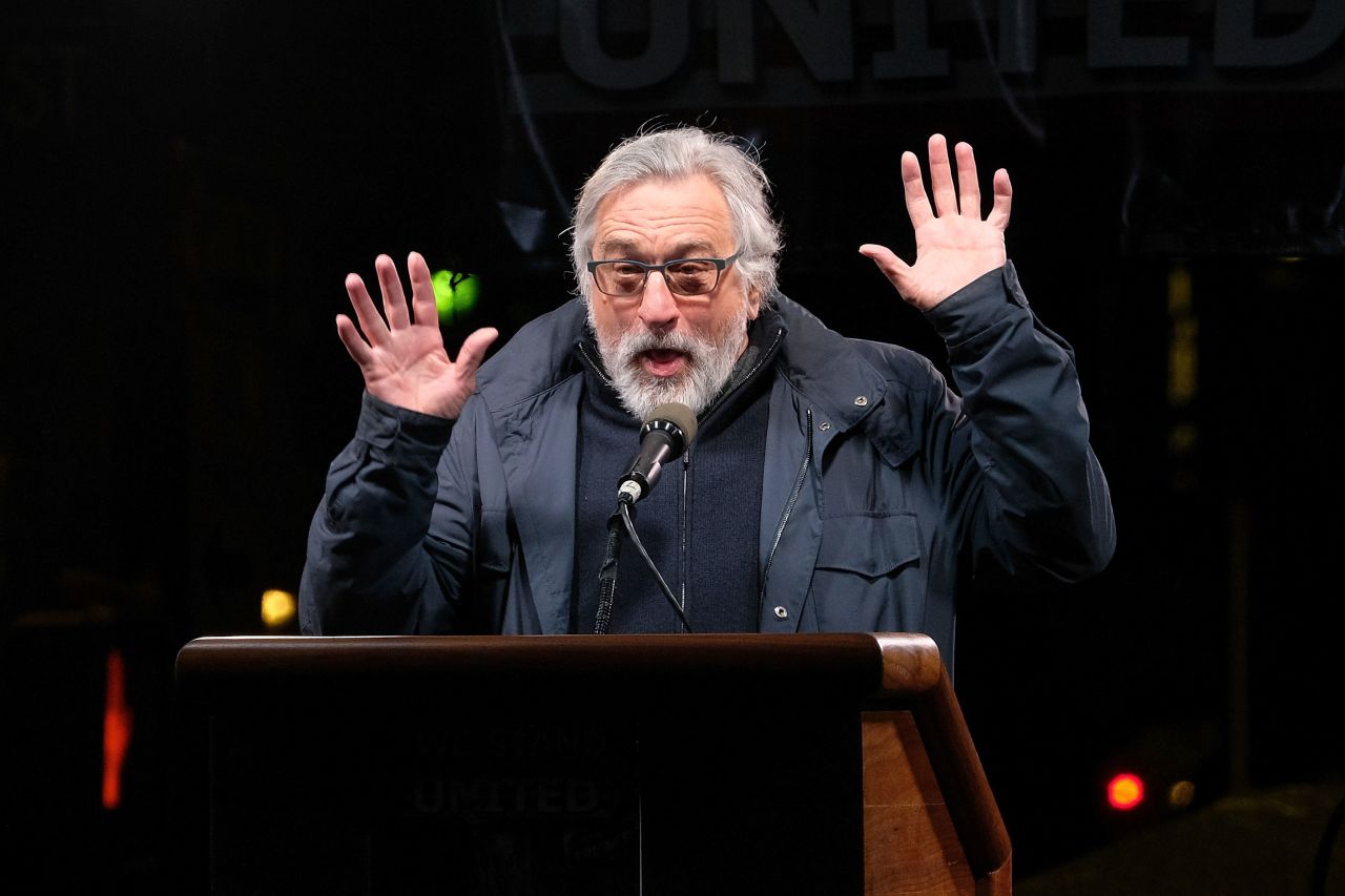 Over the last few years, De Niro has been an outspoken critic of President Donald Trump. Here, he speaks at an anti-Trump rally in New York City just before Trump's inauguration in 2017.