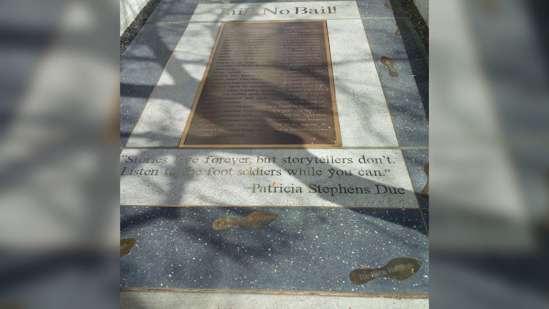 Patricia Stephens Due's footprints in the Tallahassee Sidewalk Memorial commemorate history.
