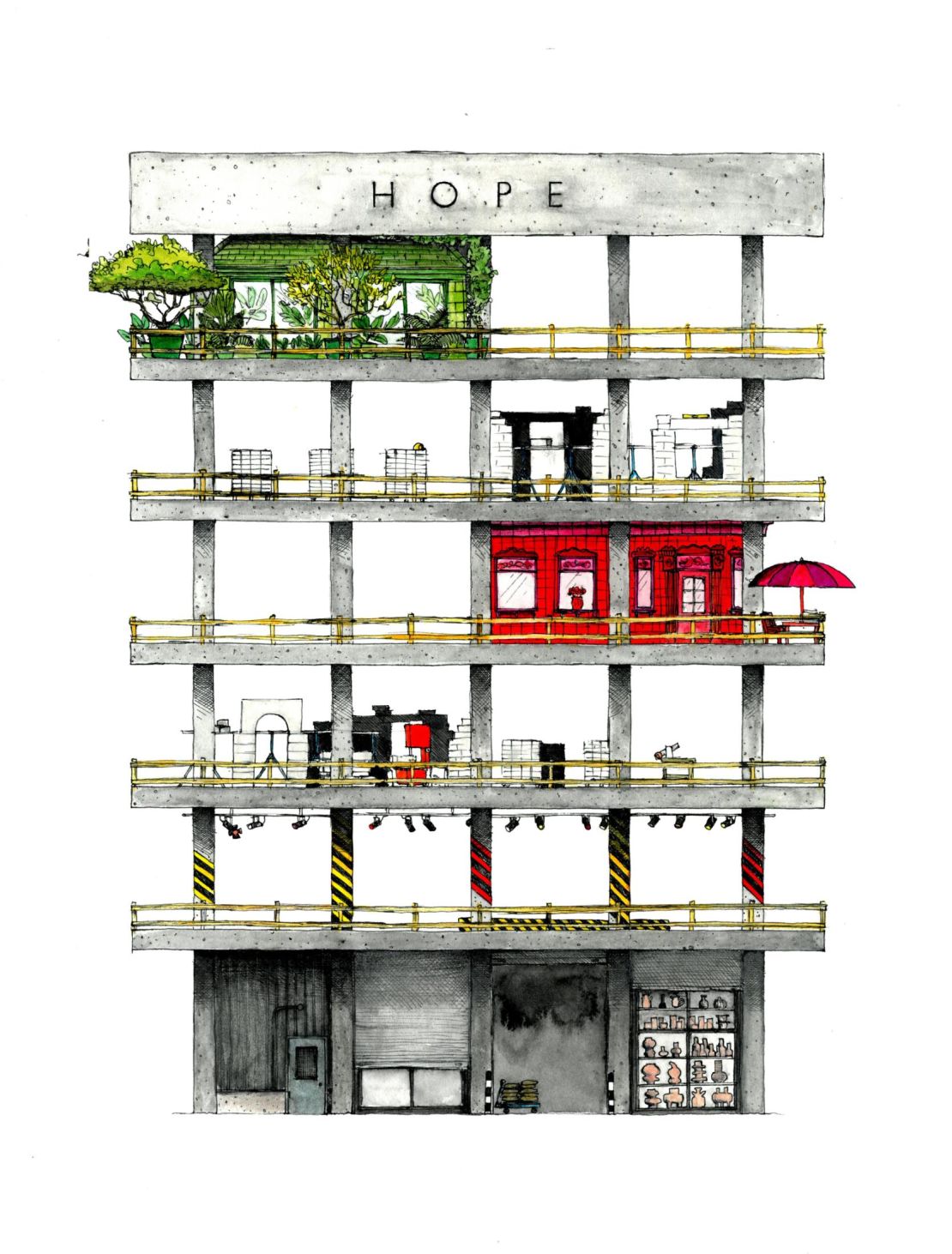 Something & Son's visualization of individual homes being built into a high-rise skeleton 