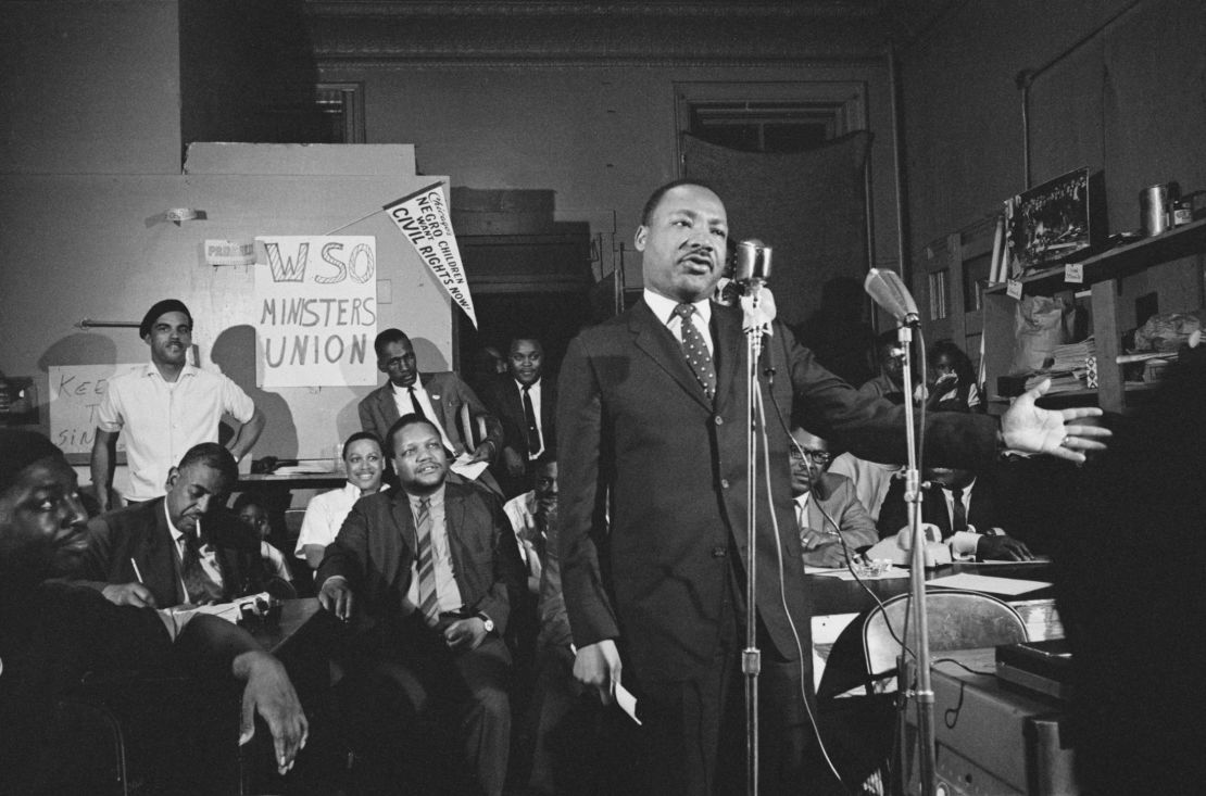 The Rev. Martin Luther King Jr. giving a speech in Chicago in 1966.  Clayton was one of the few confidants who saw his less serious side.