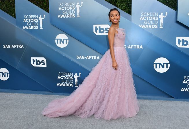SAG ambassador Logan Browning wore a lavender gown by designer Jason Wu. The complex design featured custom-dyed tulle. 