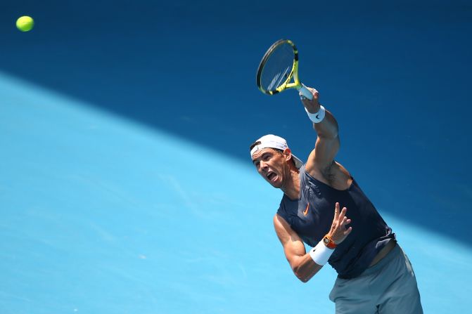 Spain's Rafael Nadal practices ahead of the 2020 Australian Open at Melbourne Park on Sunday, January 19.
