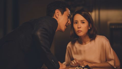 Sun-kyun Lee (left) and Yeo-jeong Jo (right) appear in a scene from "Parasite."