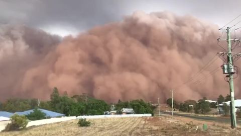 A dust storm descending on the New South Wales town of Parkes in Australia.