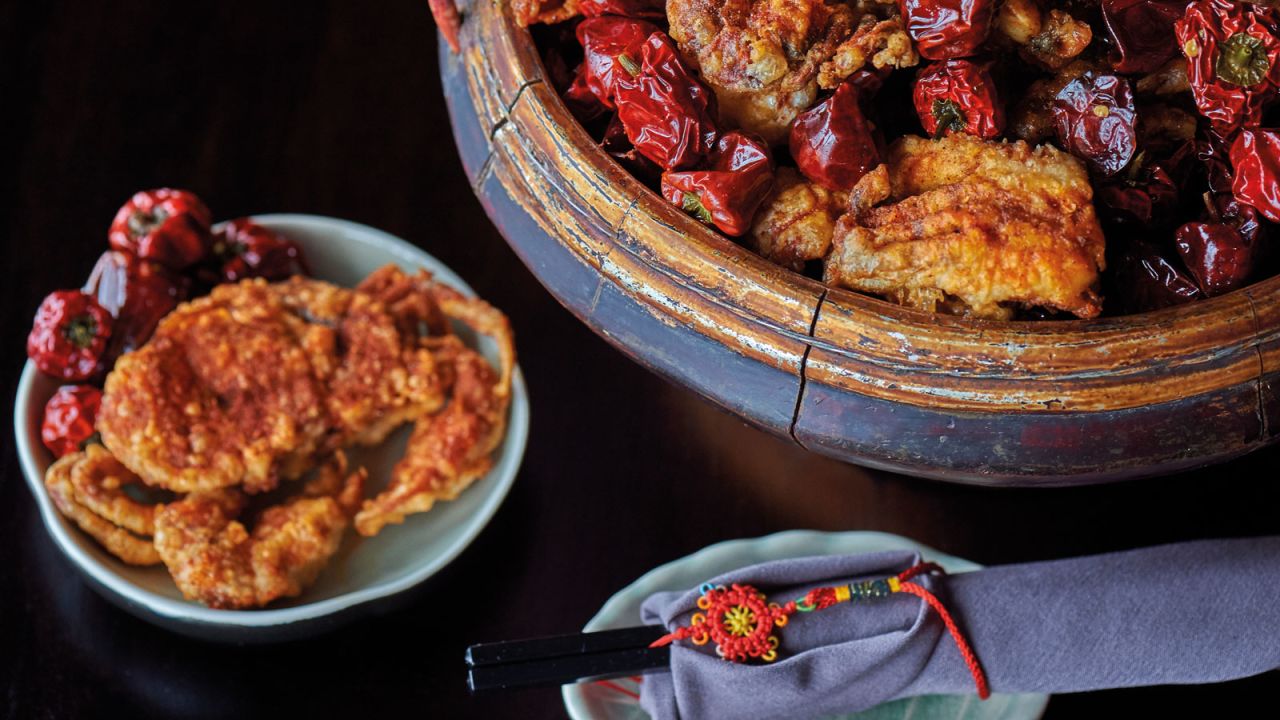 Hutong offers up "occasionally fiery" cuisine, like this crispy soft-shell crab with red Sichuan dried chilies, from northern China. 