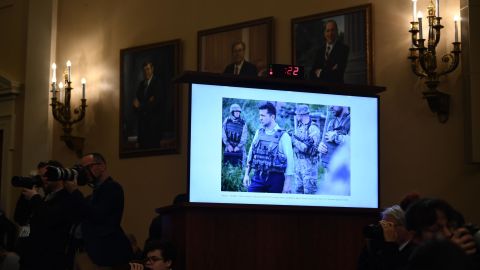 A photo of Zelensky displayed during an impeachment inquiry hearing.