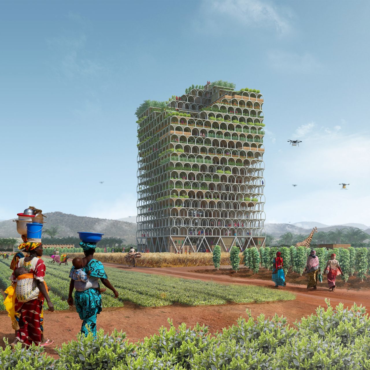 Pawel Lipiński and Mateusz Frankowski's design for a modular skyscraper called Mashambas, which means "cultivated land" in Swahili