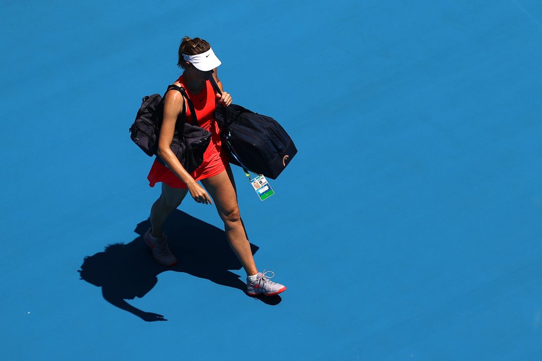Maria Sharapova leaves the court following defeat in the first round of the Australian Open.