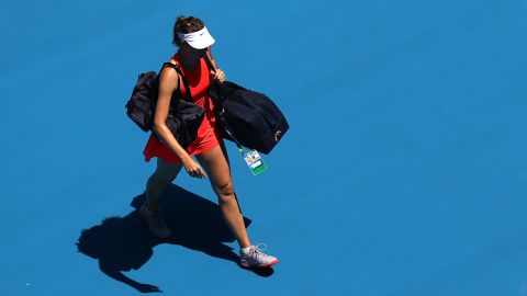 Maria Sharapova leaves the court following defeat in the first round of the Australian Open.