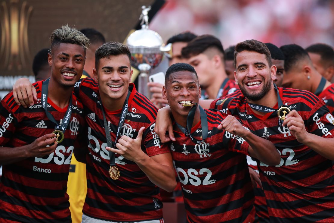 Reinier Jesus (second left) celebrates the victory after winning the Copa Libertadores final. 