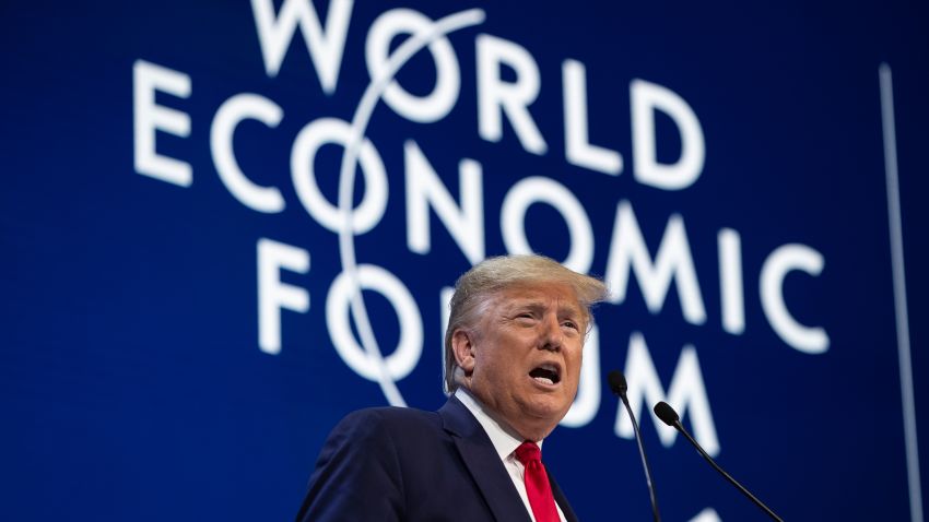 President Donald Trump delivers the opening remarks at the World Economic Forum, Tuesday, Jan. 21, 2020, in Davos, Switzerland. (AP Photo/ Evan Vucci)