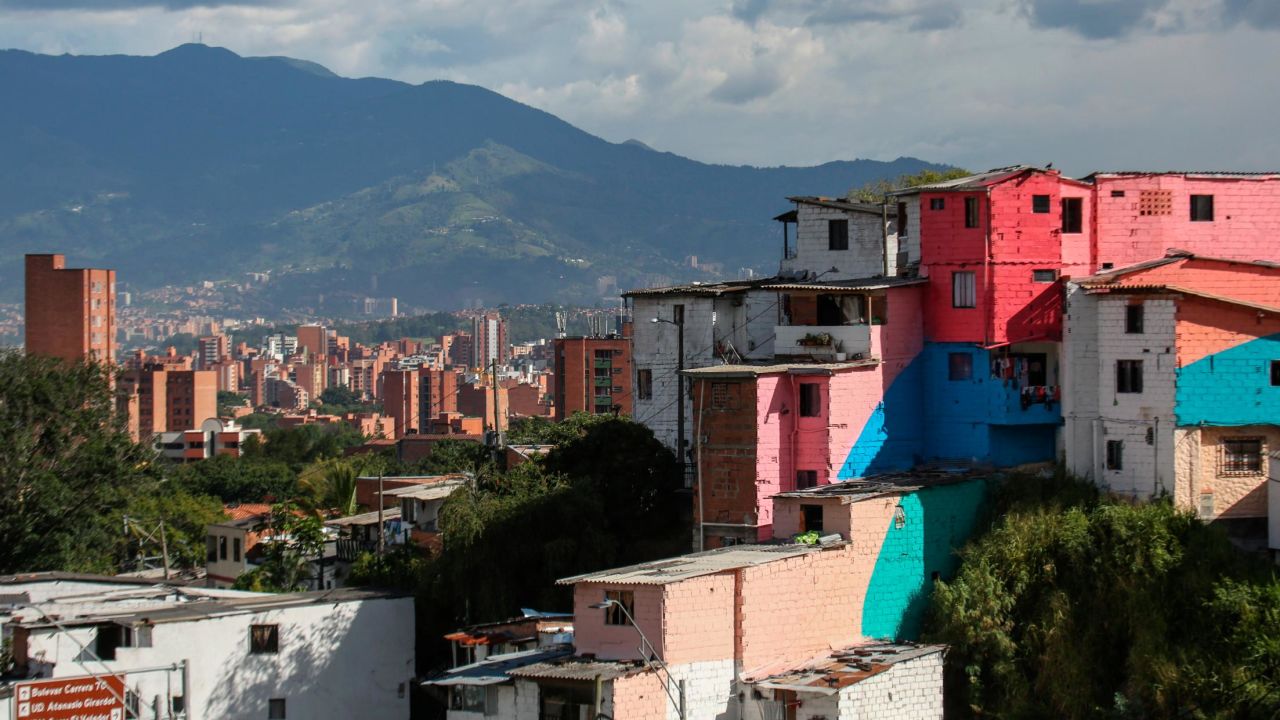 View of El Pesebre shantytown in the outskirts of Medellin, Colombia 