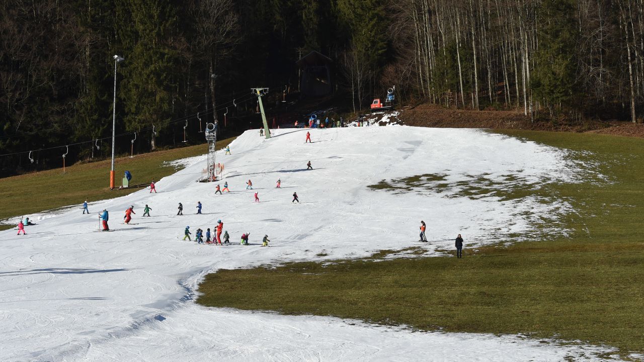 Artificial snow has saved the day for skiers in Ruhpolding, Germany.