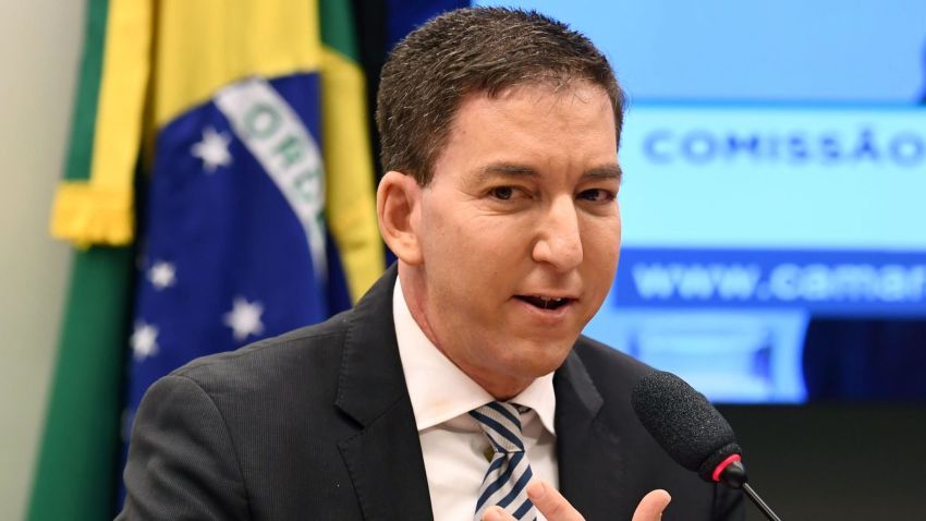 US journalist Glenn Greenwald, founder and editor of The Intercept website gestures during a hearing at the Lower House's Human Rights Commission in Brasilia, Brazil, on June 25, 2019. - The Intercept has been publishing alleged conversations between Justice Minister and former judge Sergio Moro and prosecutors of Operation Lava Jato, which would have been hacked from their mobile phones. (Photo by EVARISTO SA / AFP)        (Photo credit should read EVARISTO SA/AFP via Getty Images)