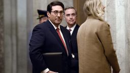 White House Counsel Pat Cipollone and attorney Jay Sekulow (L), members of US President Donald Trump's defense team, arrive for the Senate impeachment trial of Trump at the US Capitol in Washington, DC, January 21, 2020.
