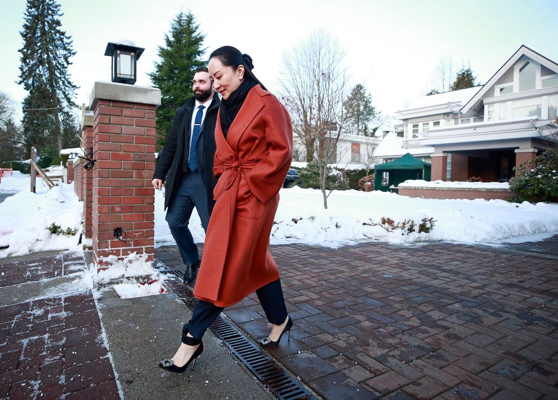 Meng Wanzhou leaves her house on her way to a court appearance on January 17, 2020 in Vancouver, Canada. 
