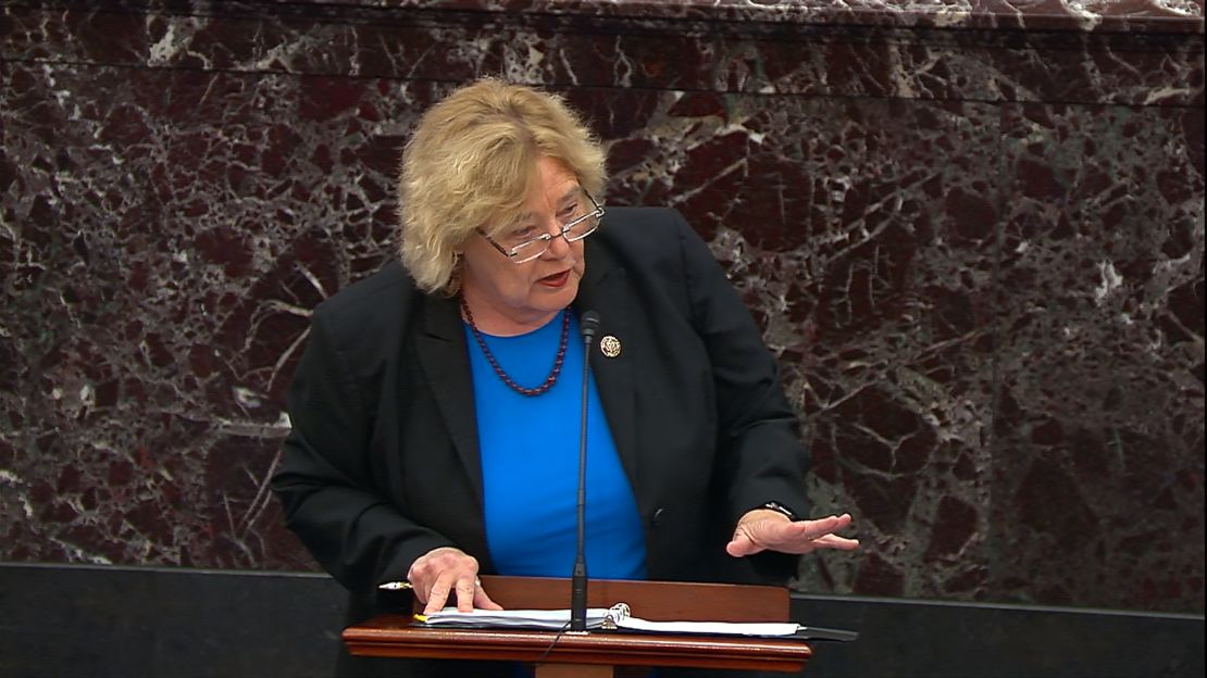 Lofgren is seen speaking from the House floor on Tuesday.