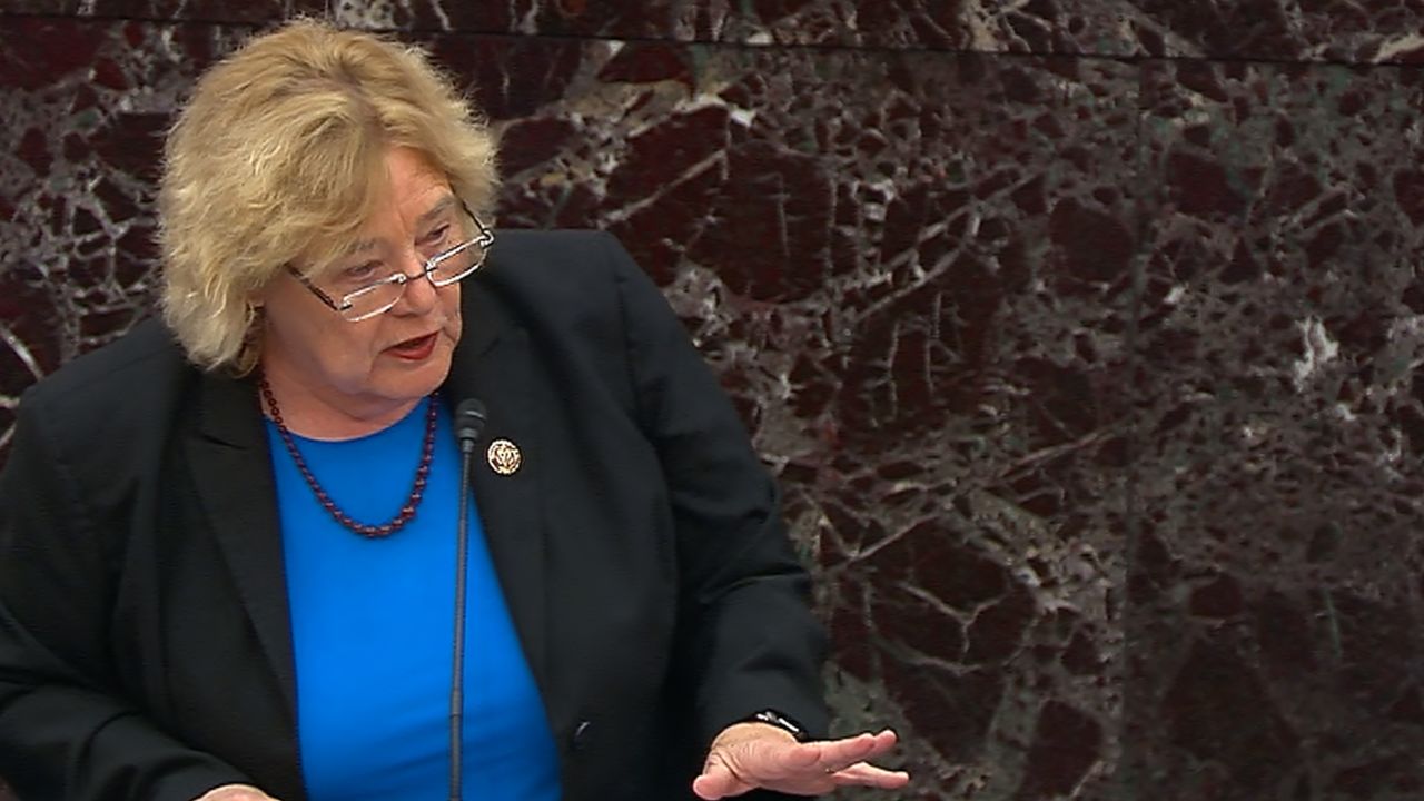 Lofgren is seen speaking from the House floor on Tuesday.