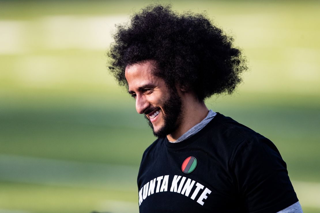 Colin Kaepernick looks on during his NFL workout held at Charles R Drew high school on November 16, 2019 