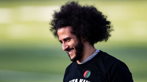 Colin Kaepernick looks on during his NFL workout held at Charles R Drew high school on Nov. 16, 2019 in Riverdale, Georgia.