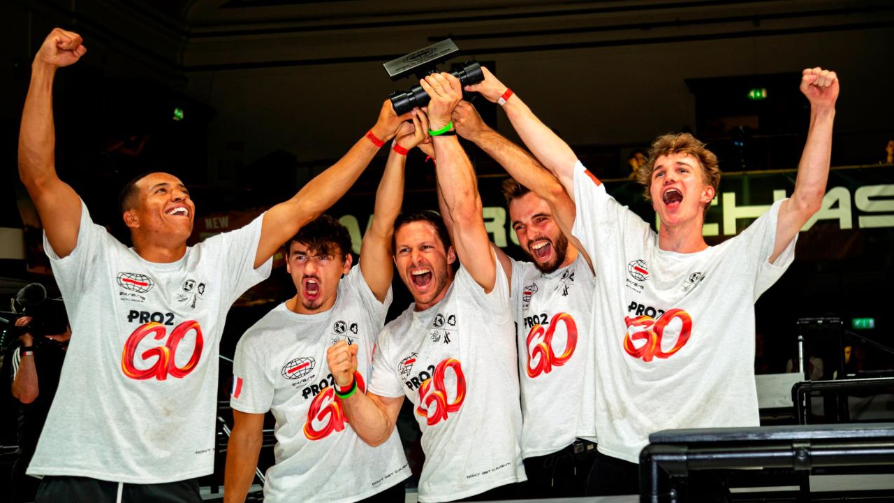 Team United celebrate after winning WCT 4 in London.