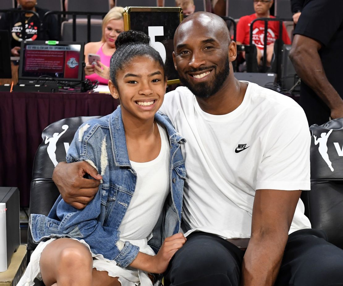Gianna Bryant and her father, former NBA player Kobe Bryant, attend the WNBA All-Star Game 2019 at the Mandalay Bay Events Center in Las Vegas.