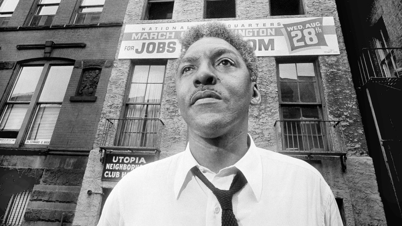 FILE — In this Aug. 1, 1963 file photo Bayard Rustin, leader of the March on Washington poses in New York City. California lawmakers, state Sen. Scott Wiener, D-San Francisco, and Assemblywoman Shirley Weber, D- San Diego, called on Gov. Gavin Newsom to posthumously pardon Rustin, who was jailed for having gay sex nearly 70 years ago, during a Capitol news conference in Sacramento, Calif., Jan. 21, 2020. (AP Photo/Eddie Adams)