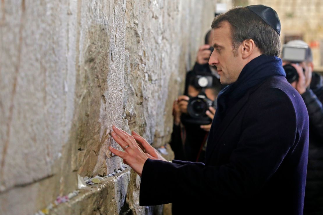 Macron is in Jerusalem to attend a large Holocaust remembrance event on Thursday.