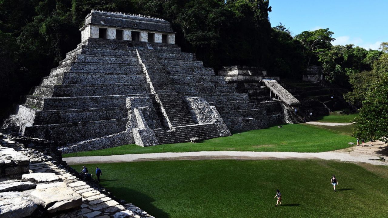 <strong>Palenque, Mexico: </strong>Built as a funerary monument for Maya ruler K'inich Kan Bahlam (or Pakal the Great) in the seventh century, the Temple of the Inscriptions lies in the ancient Mayan city of Palenque.