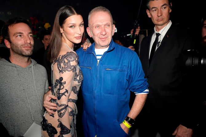 Bella Hadid and Jean Paul Gaultier backstage at Theatre du Chatelet on January 22, 2020 in Paris, France.