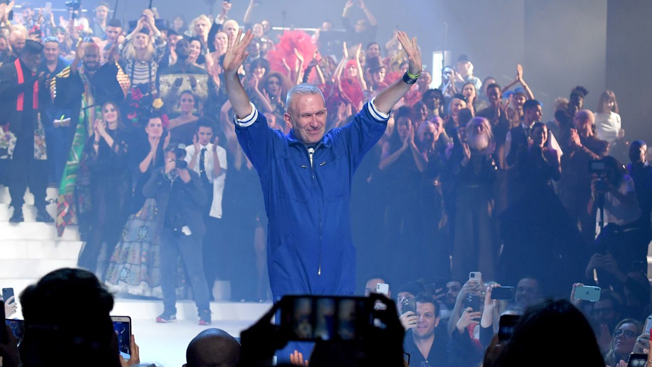 PARIS, FRANCE - JANUARY 22: Jean-Paul Gaultier greet the audience during the Jean-Paul Gaultier Haute Couture Spring/Summer 2020 show as part of Paris Fashion Week at Theatre Du Chatelet on January 22, 2020 in Paris, France. (Photo by Pascal Le Segretain/Getty Images)