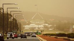 CANBERRA, AUSTRALIA - JANUARY 23: A general view of Parliament House blanketed by bushfire smoke on January 23, 2020 in Canberra, Australia. The fire on Kallaroo road in Pialligo by Canberra Airport remains at watch and act level, after being downgraded overnight. (Photo by Mark Evans/Getty Images)