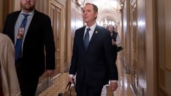 House Intelligence Committee Chairman Adam Schiff, D-Calif., departs the Capitol, late Wednesday, Jan. 22, 2020, following arguments in the impeachment trial of President Donald Trump on charges of abuse of power and obstruction of Congress, in Washington. (AP Photo/J. Scott Applewhite)
