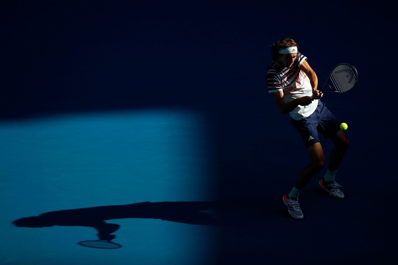 Alexander Zverev has never progressed past the quarterfinals of a grand slam. He lines up a backhand against Egor Gerasimov en route to the third round. 